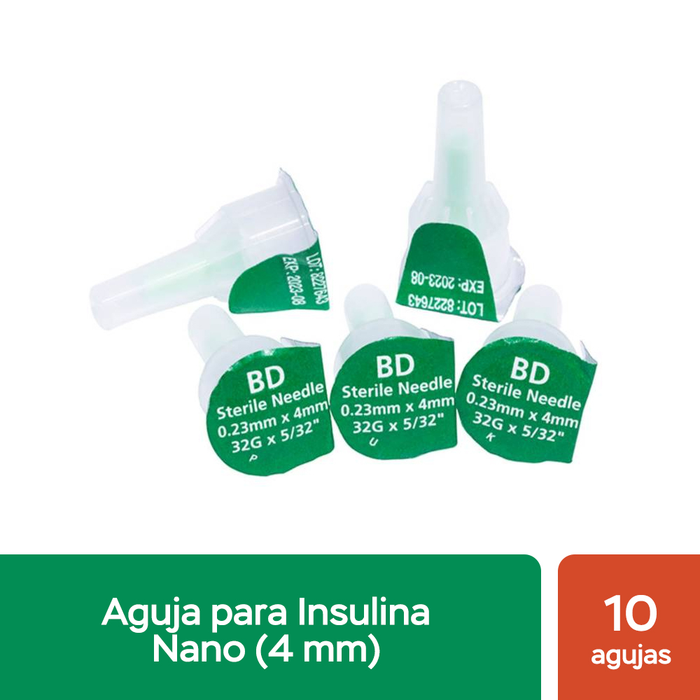 Aguja para lápiz de Insulina 32G x 4 mm Bolsa x 5 unidades. (BD
