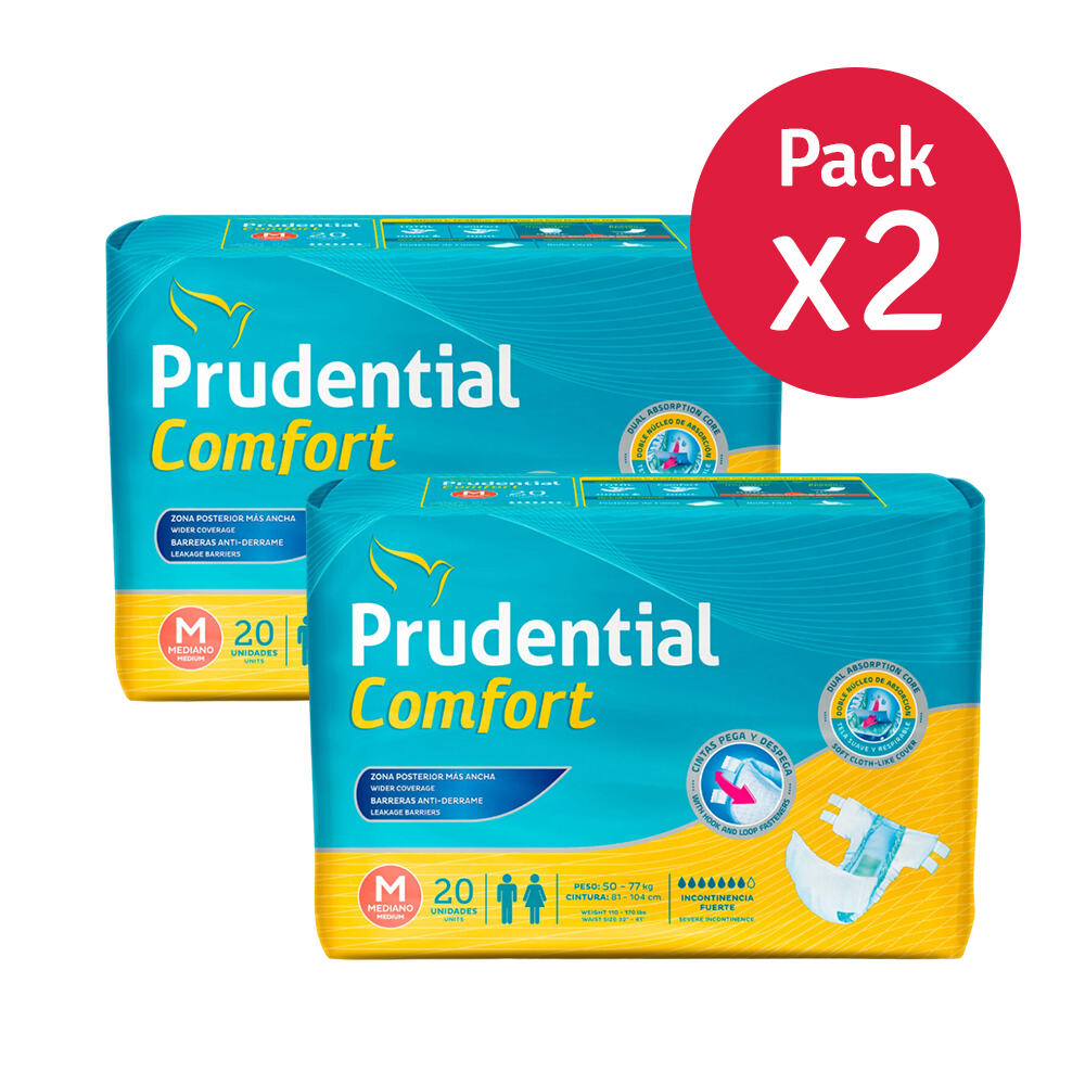 Pack x 2 Prudential Comfort Pañales Para Adulto Talla M x 20 Unidades c/u