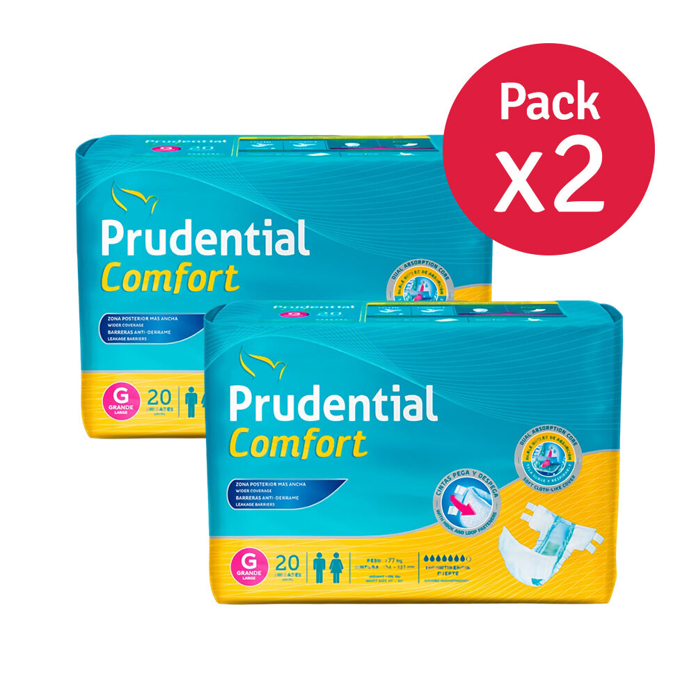 Pack x 2 Prudential Comfort Pañales Para Adulto Talla G x 20 Unidades c/u